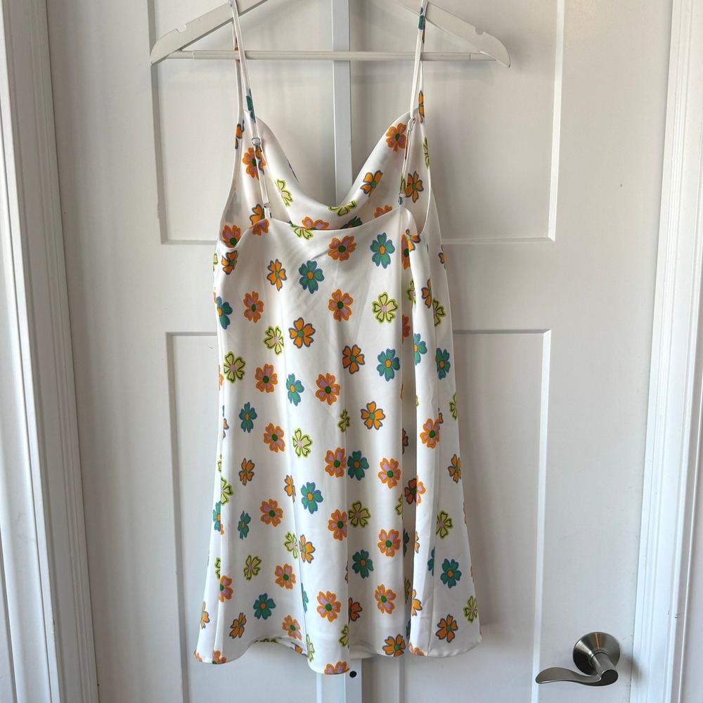 Cotton On‎ White Retro Floral Cowl Neck Slip Mini Dress Small - Picture 4 of 6